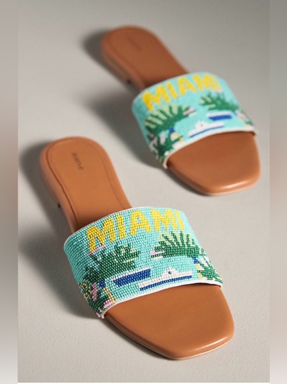 New Anthropologie Maeve The Fiona Beaded Miami Slide Sandals Shoes Size 36